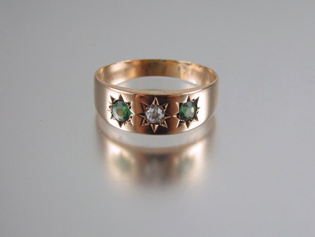 RESERVED FOR Minako 14k rose gold Victorian tsavorite garnet and rose cut diamond band ring