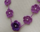 Flower Necklace, Purple & Lavender Crochet Lariat