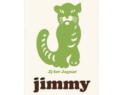 Personalized Custom Initial J Letter Name Print Baby Nursery Art - Green & Brown
