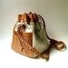 80s vintage Brio Woven Caramel Brown and Ivory White Leather Bucket Bag