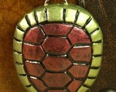 Turtle Shell Pendant - red and green-gold