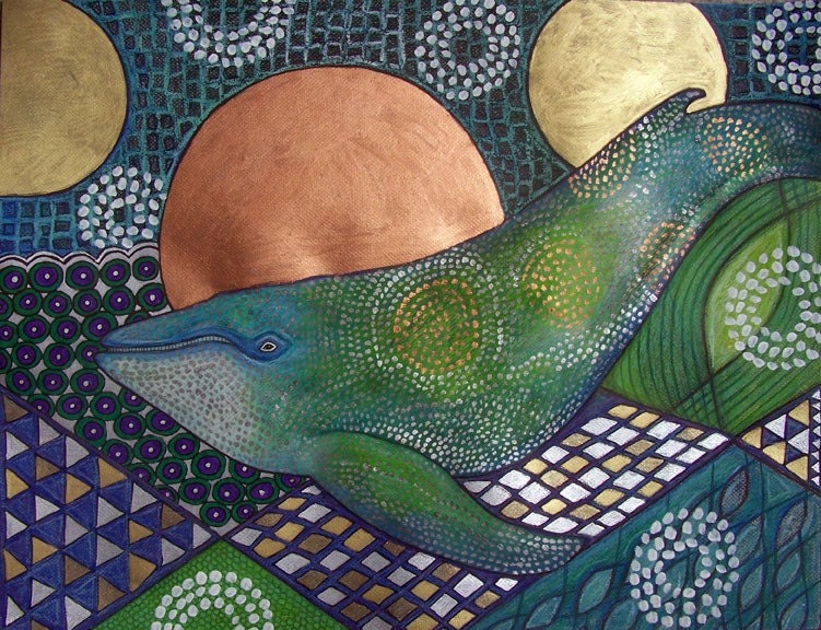 Humpback Whale - Art Nouveau Animal Matted Art Print  by Lynnette Shelley