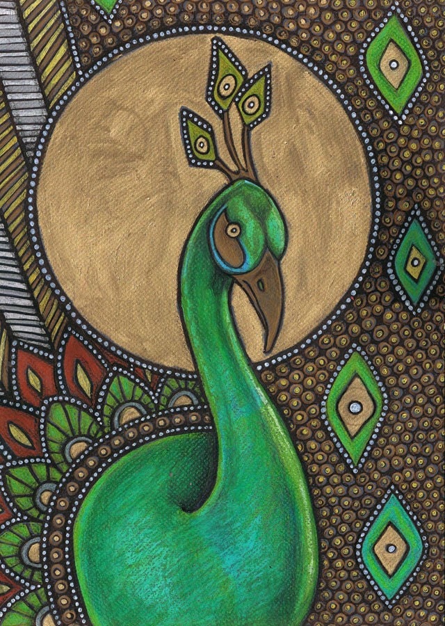 Items similar to Colorful Art Nouveau Peacock Bird Animal Icon Art