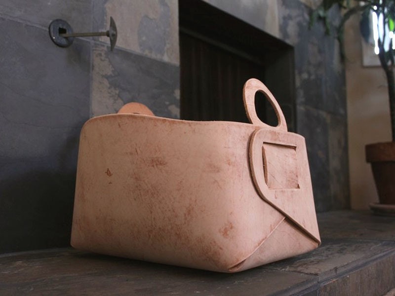 Distressed Leather Storage Tote