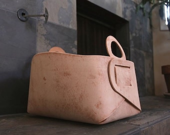 Distressed Leather Storage Tote