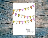HAPPY BIRTHDAY (pennants) folded note card with envelope (multicolor)