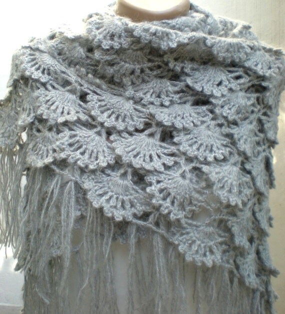 Crochet Shawl Shrug Wrap Mohair Grey For Mothers day For Mom