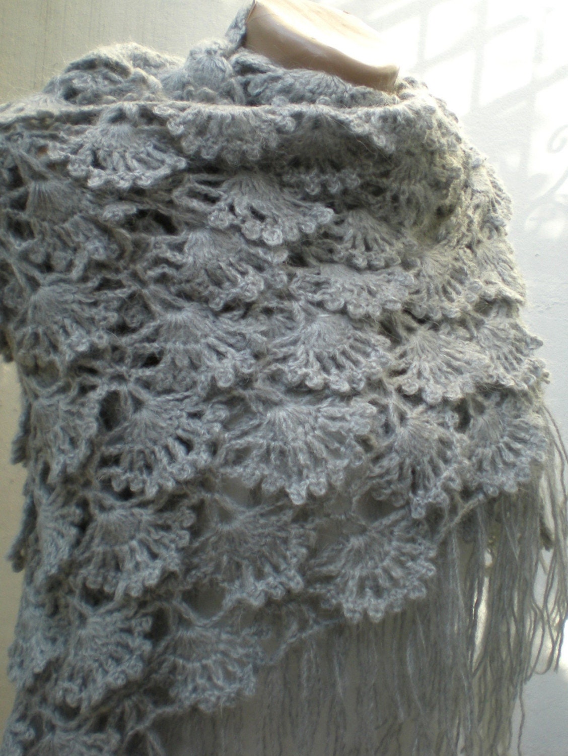 Crochet Shawl Shrug Wrap Mohair Grey For Mothers day For Mom