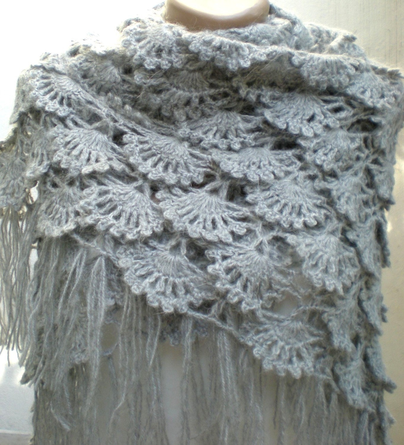Crochet Shawl Shrug Wrap Mohair Grey For Mothers day For Mom