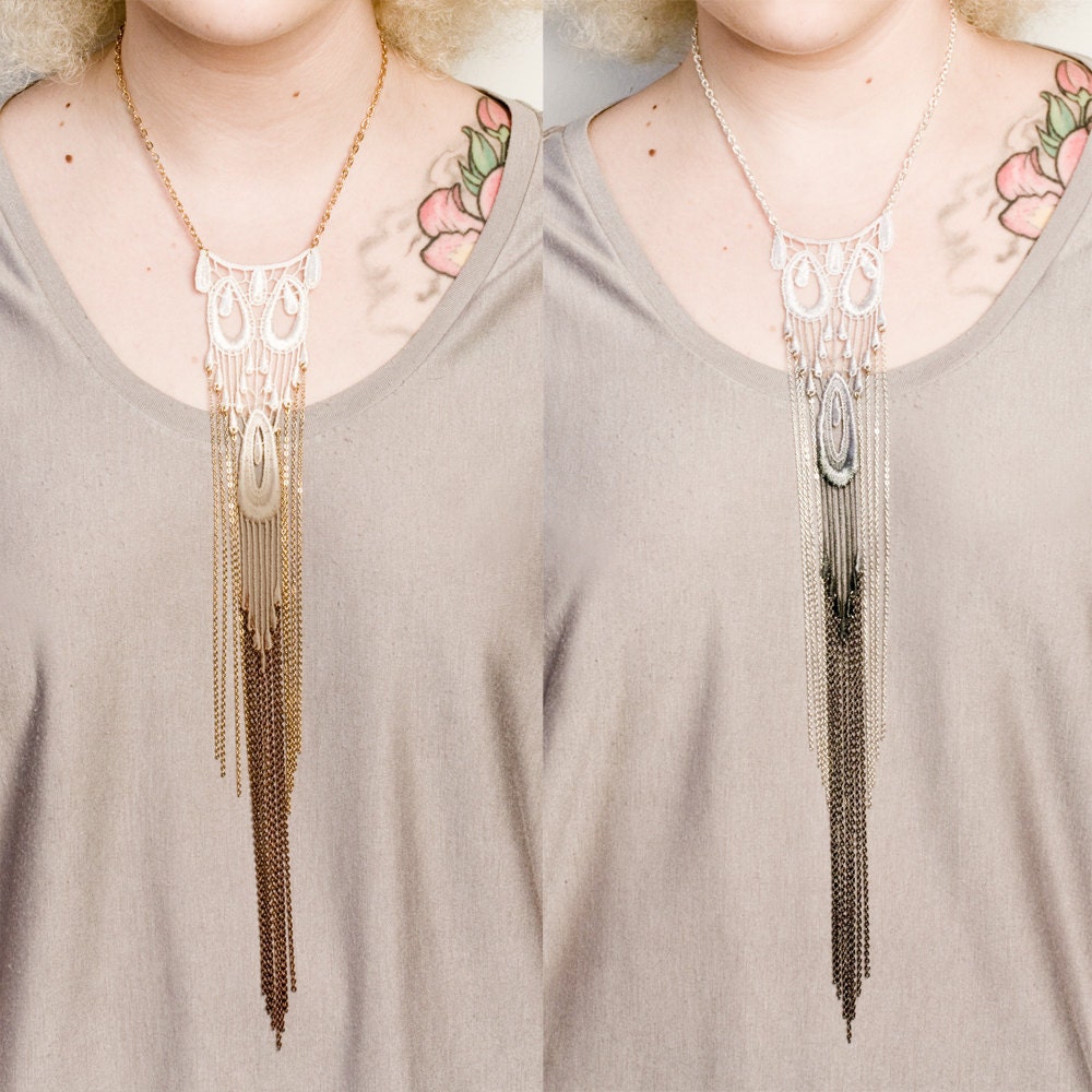 Lace necklace - Glamour - Brown gradient with gold and copper chains or black gradient with silver and gunmetal chain