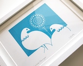 Winter Ptarmigan in Mid Blue - Hand Pulled, Signed, Gocco Screen Print