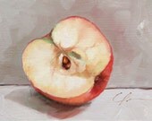 Pink and Peach, Cut Apple, Fruit Still Life - Original Oil Painting by Clair Hartmann