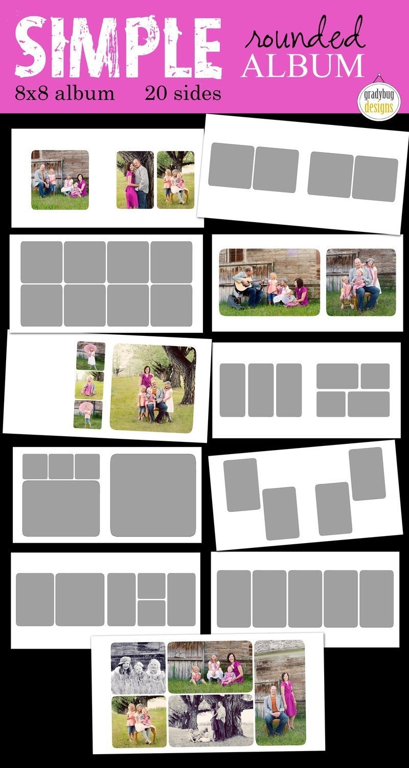 SIMPLE rounded ALBUM - 8x8 Hinged Album Template - Templates for Photographers