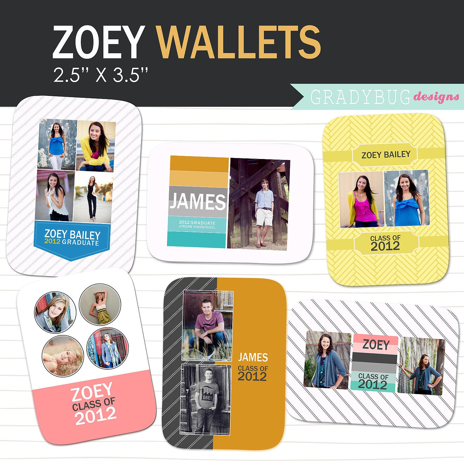 INSTANT DOWNLOAD - Zoey Wallets - Wallet Size Photo Templates - Newborn, Chidlren, Seniors, Family Photographer