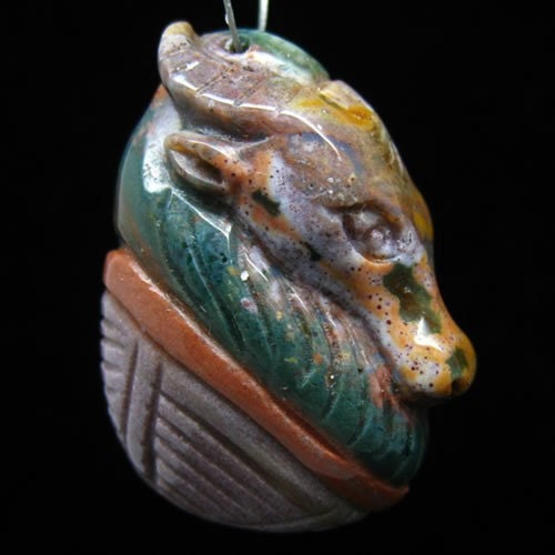 Gemstone Pendant Bead Handcarved Ocean JASPER Stone Mythical Dragon MGS077P