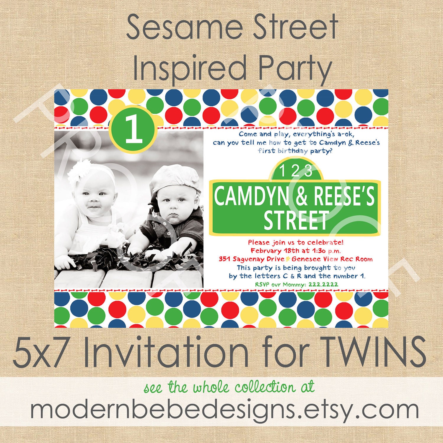 Sesame Street Inspired Digital Invitation for TWINS for the Coolest Kids on the Block