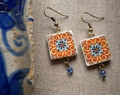 Made in Portugal Orange Tile Earrings, Replicas from OVAR  (see photo of actual Facade)  WATERPROOF