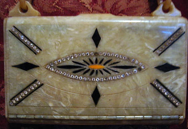 Rare 1920s Art Deco Jeweled Celluloid Purse