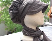 Chocolate Linen Wrap Bonnet  Hand dyed