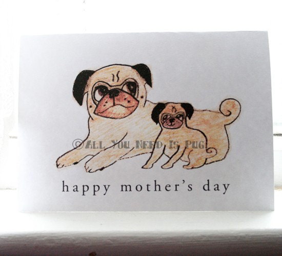 Pug Mum and Pup Mother's Day Card - Customizable With Your Text