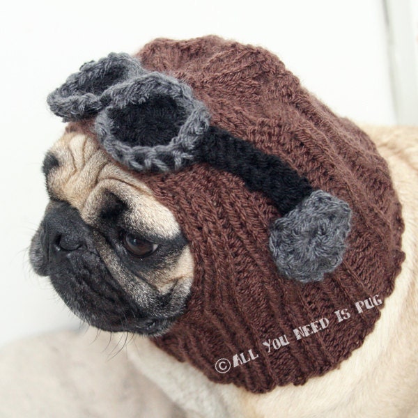 Dog Hat - Aviator Hat with Goggles- The Original Pug Hat