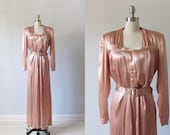 vintage 1930s Dress / 1930s Satin Blush Evening Gown / 30s Glamour
