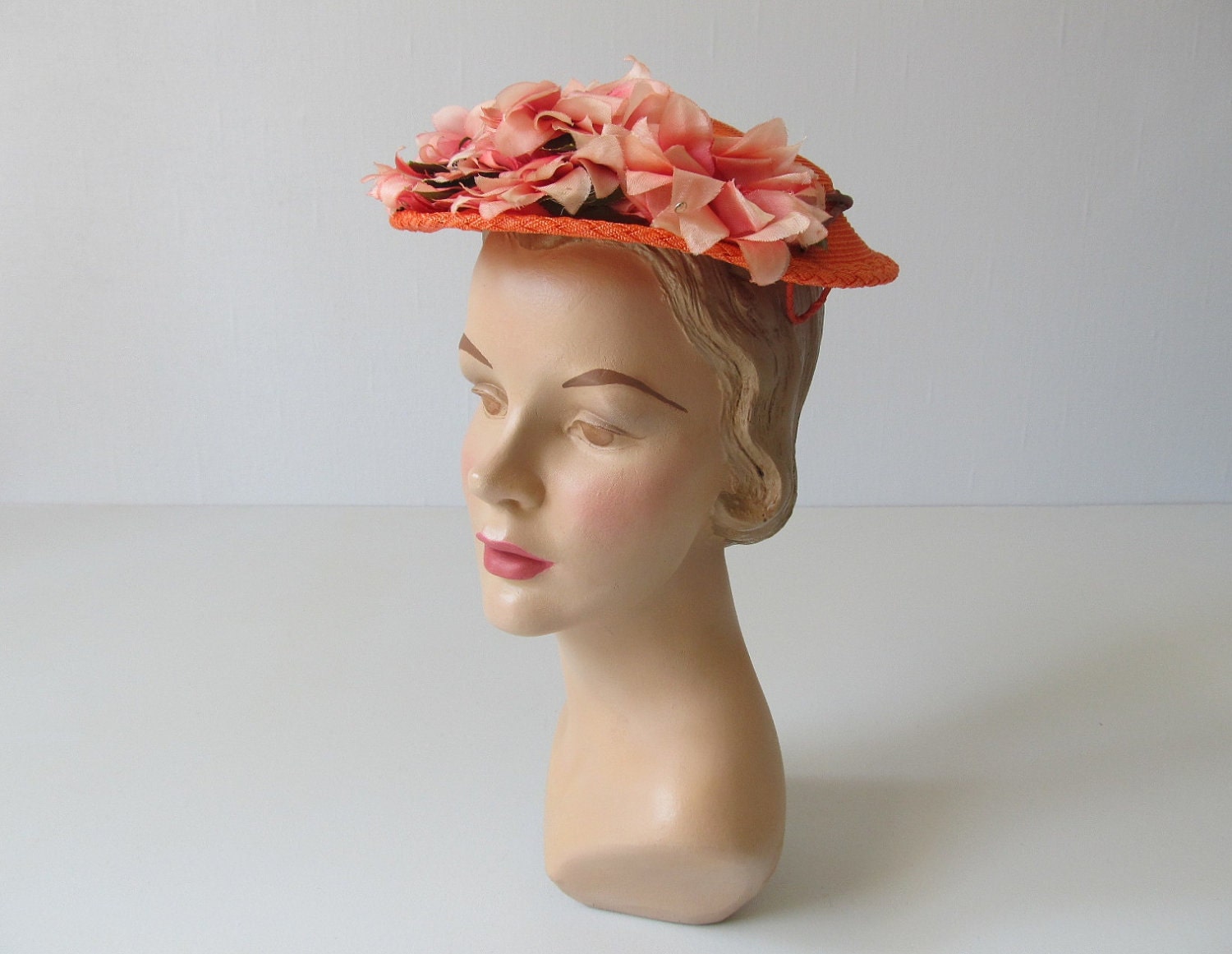 1950s Hat /  50s Hat  / Straw Toque /  Marmalade