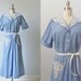 Vintage 1950s Dress / 50s Dress / Cotton Day Dress / Shawl Collar / Lace Trim / French Country