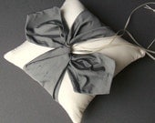 Dupioni Silk Knottie Ring Bearer Pillow...You Choose the Silk Colors....Buy One Get One HALF OFF...shown in light ivory/pewter deep gray