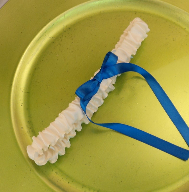 Simple Satin Bridal Garter with BONUS Something Blue..You Choose the Colors..shown in ivory/royal blue