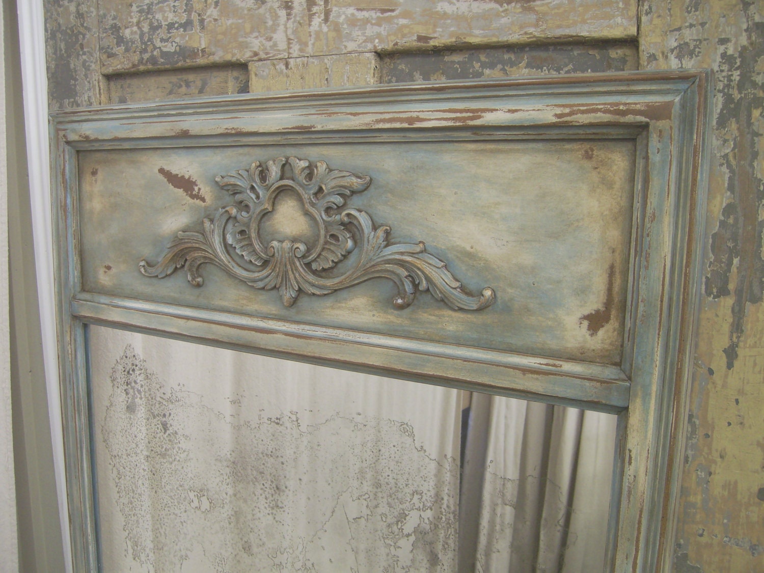 Shabby Blue French Bistro Mirror - Chic