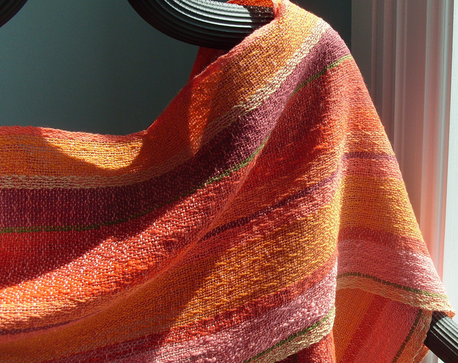 Handwoven Scarf, Woven Shawl, Wrap, Summer Sorbet