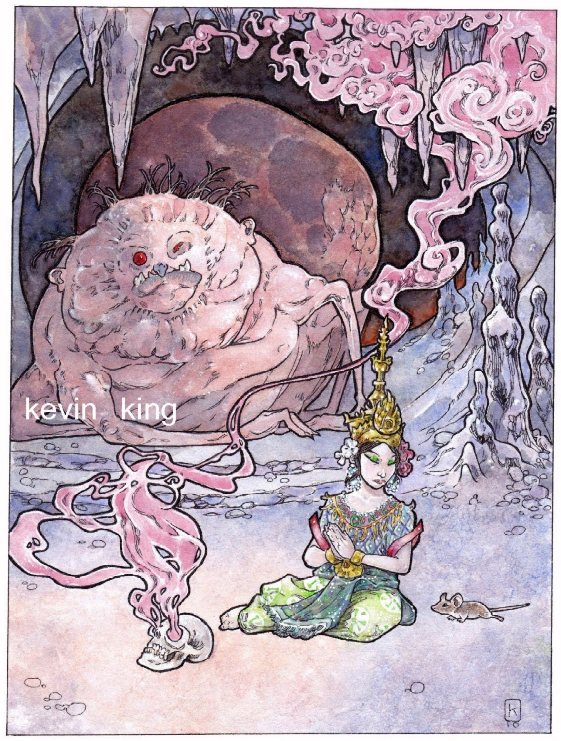 She Answered The Mouse...Art Canvas Cloth Print Fairytale Original Illustration