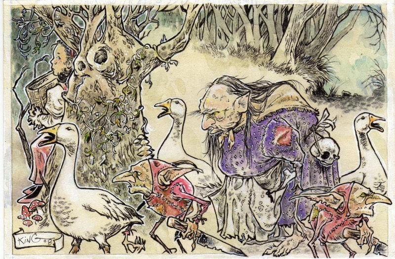 Anne-Lise and The Goose Witch SFA Drawing Illustration Canvas Print 4 X 6