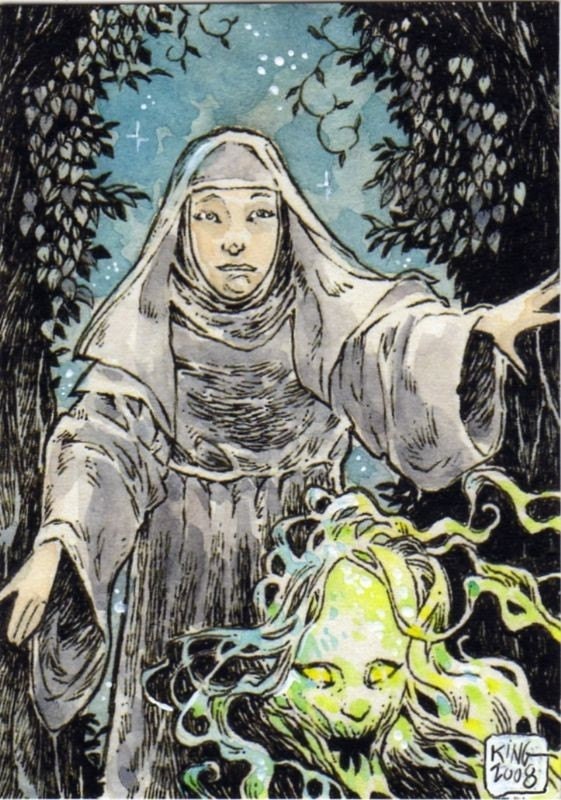 Will-o'-the-Wisp ACEO Lady Ghosts Spooky Scary Illustration Drawing Canvas Cloth Print By Kevin King