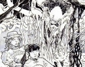 The Gui Shu Chinese Tree Ghost Art Fantasy Drawing Illustration Black & White 8 X 10 Print in Canvas Cloth