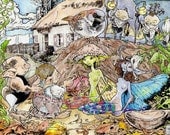 Mr. Sparrow Negotiates the Return of the House Art Fantasy Nature Drawing Illustration Canvas Print 7.5 X 10