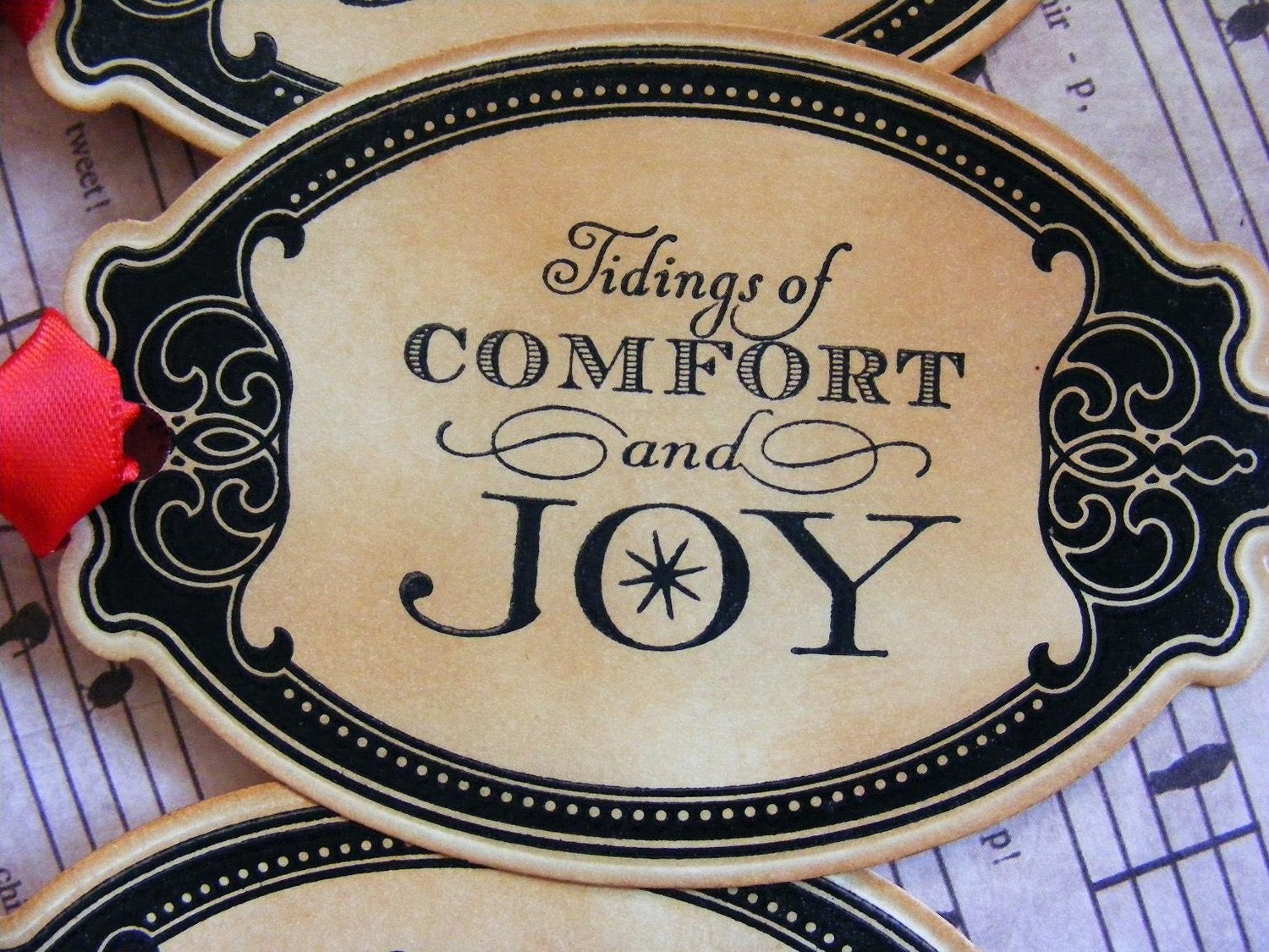 Vintage Style Gift Tags Labels Tidings of Comfort and Joy Holiday Set of 5 Handmade Christmas Quick Shipping