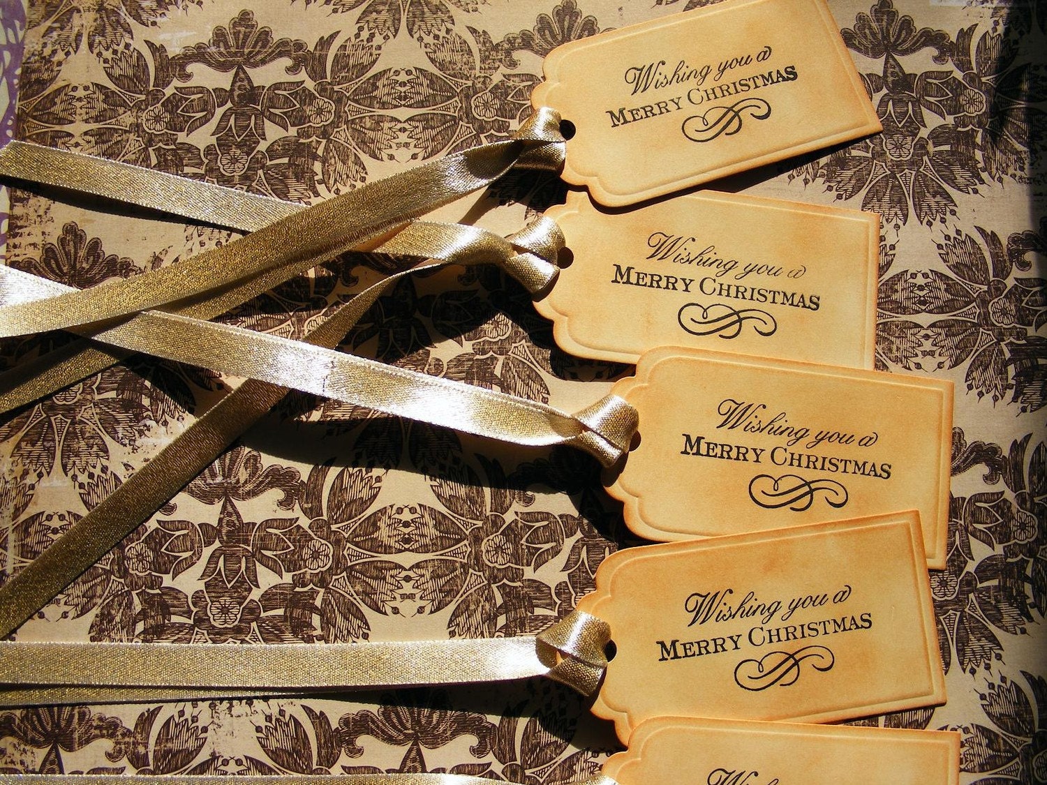 Same Day Shipping Gift Tags Labels Vintage Style Handmade Merry Christmas Fashioned Christmas Holiday  Set of 5