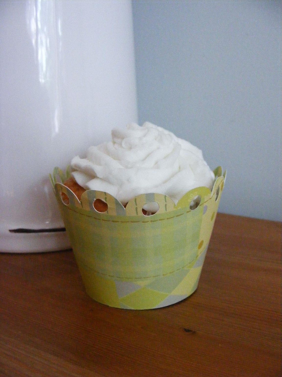 Baby Boy Gingham Cupcake Wrapper Cover Birthday or Party Decor Vintage Style Set of 6 Same Day Shipping