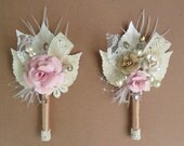 New - Vintage /Antique inspired boutonniere with Crystals - can be made in any colour combo