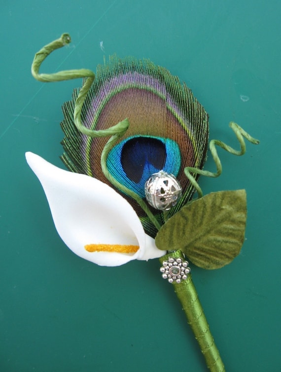 Peacock and Calla Lily Boutonniere