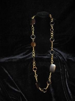 RICH TIGER EBONY WOOD AND VINTAGE BRASS CHAIN