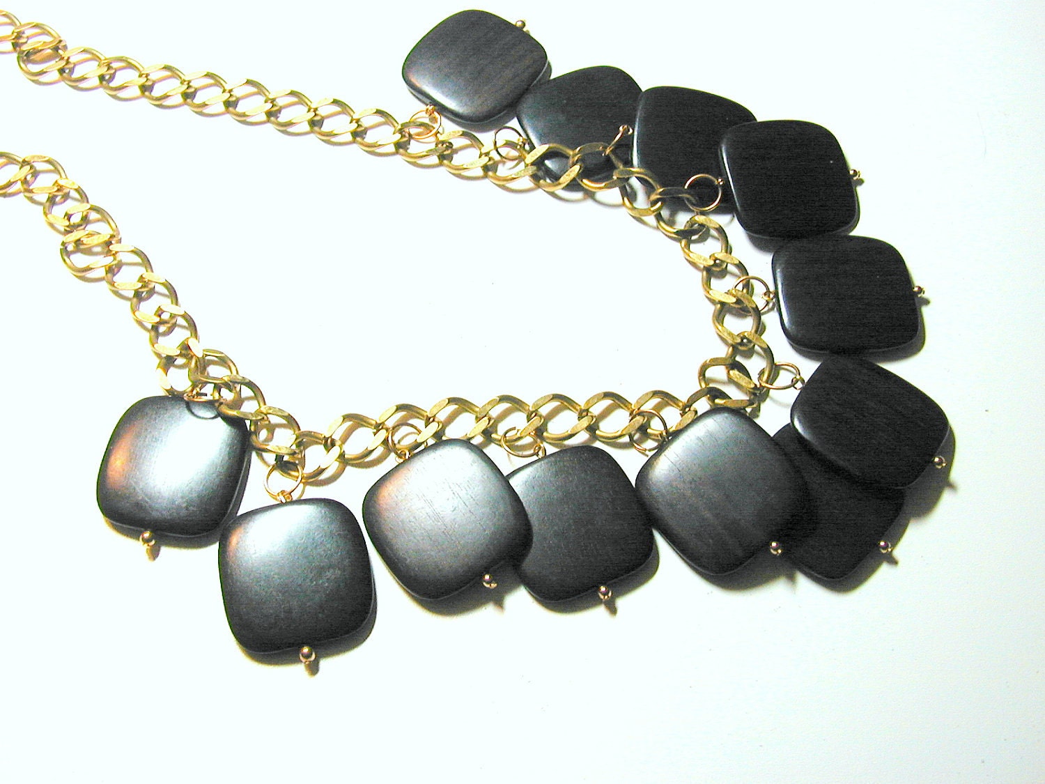 Tiger Ebony Wood on Brass Necklace