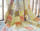 Queen Size Quilt, Rag, Modern Meadow in sunglow, ALL NATURAL, fresh modern handmade bedding