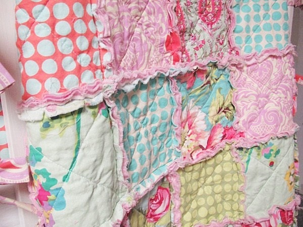 Rag Crib Quilt, Pink Love Mix, Girl, ALL NATURAL, fresh modern handmade baby