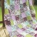 Queen Size Quilt, Rag, Aviary 2 in lilac, purple green turquoise, ALL NATURAL, fresh modern handmade bedding
