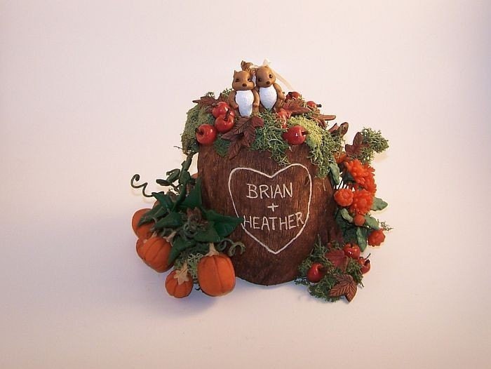 Large Custom Wedding Cake Topper/Keepsake Tree Stump Sculpture Example - Squirrels and Apples - Brian and Heather