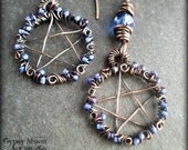 Pentacle Pentagram Earrings.  Copper Wire Wrapped Dangle Pentacle Earrings Free Shipping