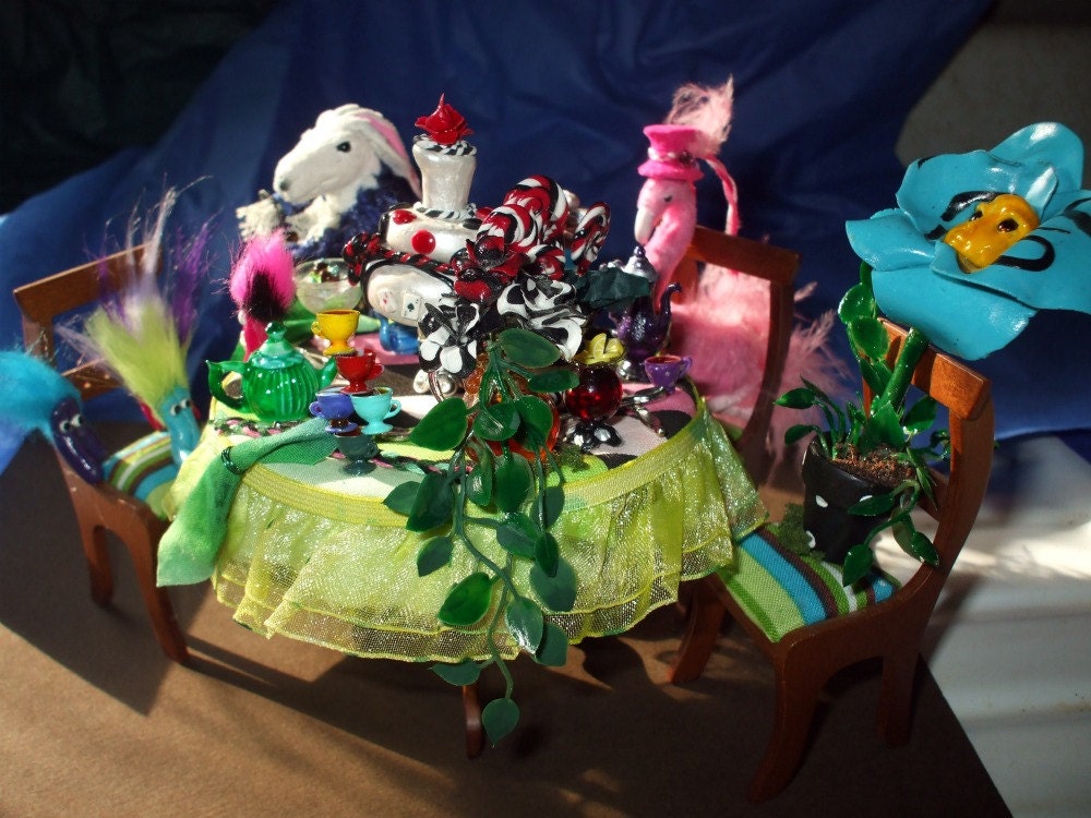 Gothic Alice in Wonderland Mad Hatter Tea Party dollhouse miniature  OOAK Come see the party